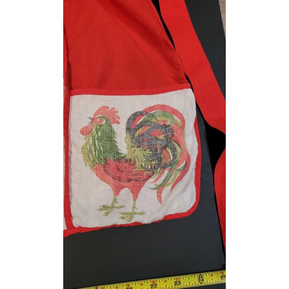 Vintage half-waist apron rooster design on the pockets Cottage Core Nostalgic